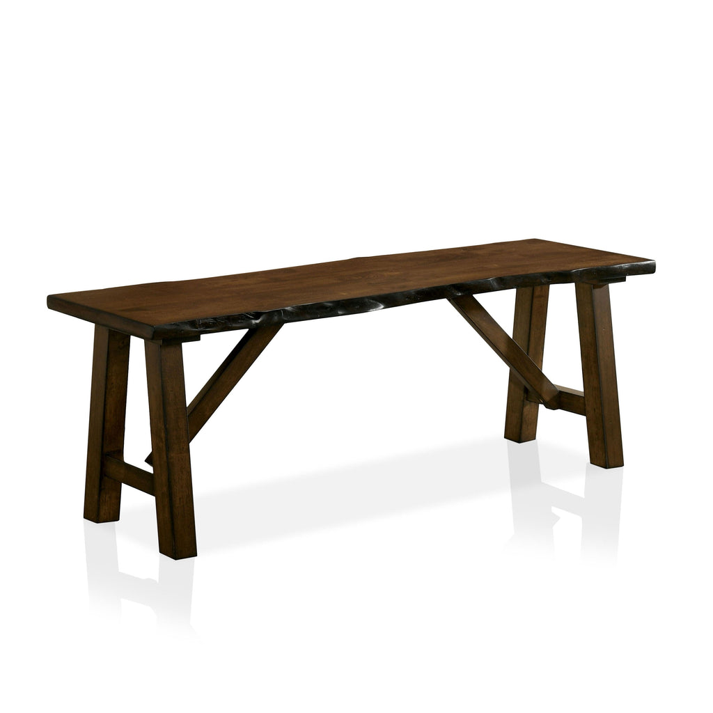 Rustic Walnut Finish 1pc Bench Only Live Edge Design Distressed Wood Seat Dining Room Furniture Solid wood Bench - Grand Goldman Shop