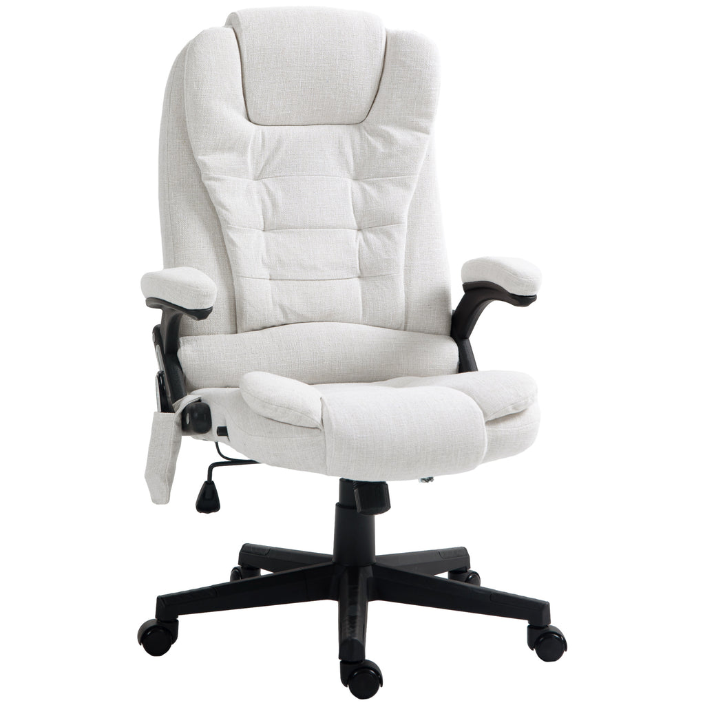HOMCOM 6 Point Vibrating Massage Office Chair with Heat, Linen High Back Executive Office Chair with Reclining Backrest, Padd