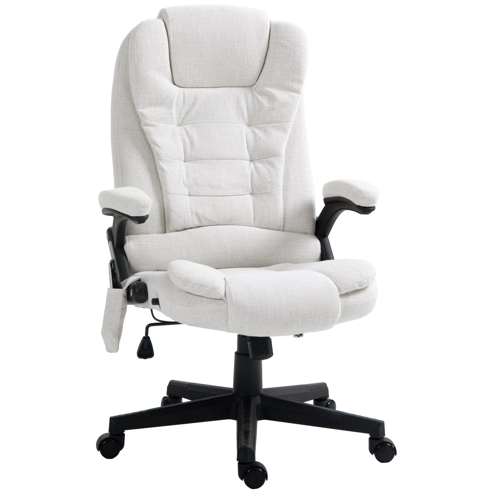 HOMCOM 6 Point Vibrating Massage Office Chair with Heat, Linen High Back Executive Office Chair with Reclining Backrest, Padd