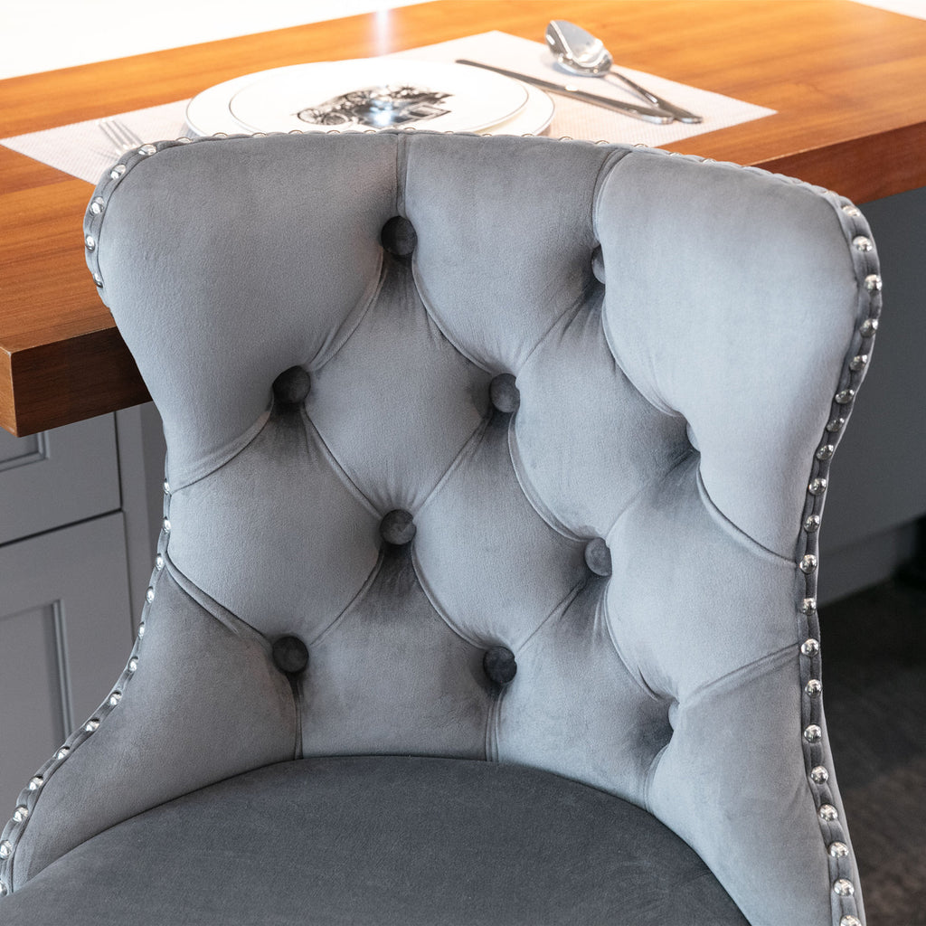 A&A Furniture,Swivel Velvet Barstools Adjusatble Seat Height from 25-33 Inch, Modern Upholstered Chrome base Bar Stools with Backs Comfortable Tufted for Home Pub and Kitchen Island（Gray,Set of 2） - Grand Goldman Shop