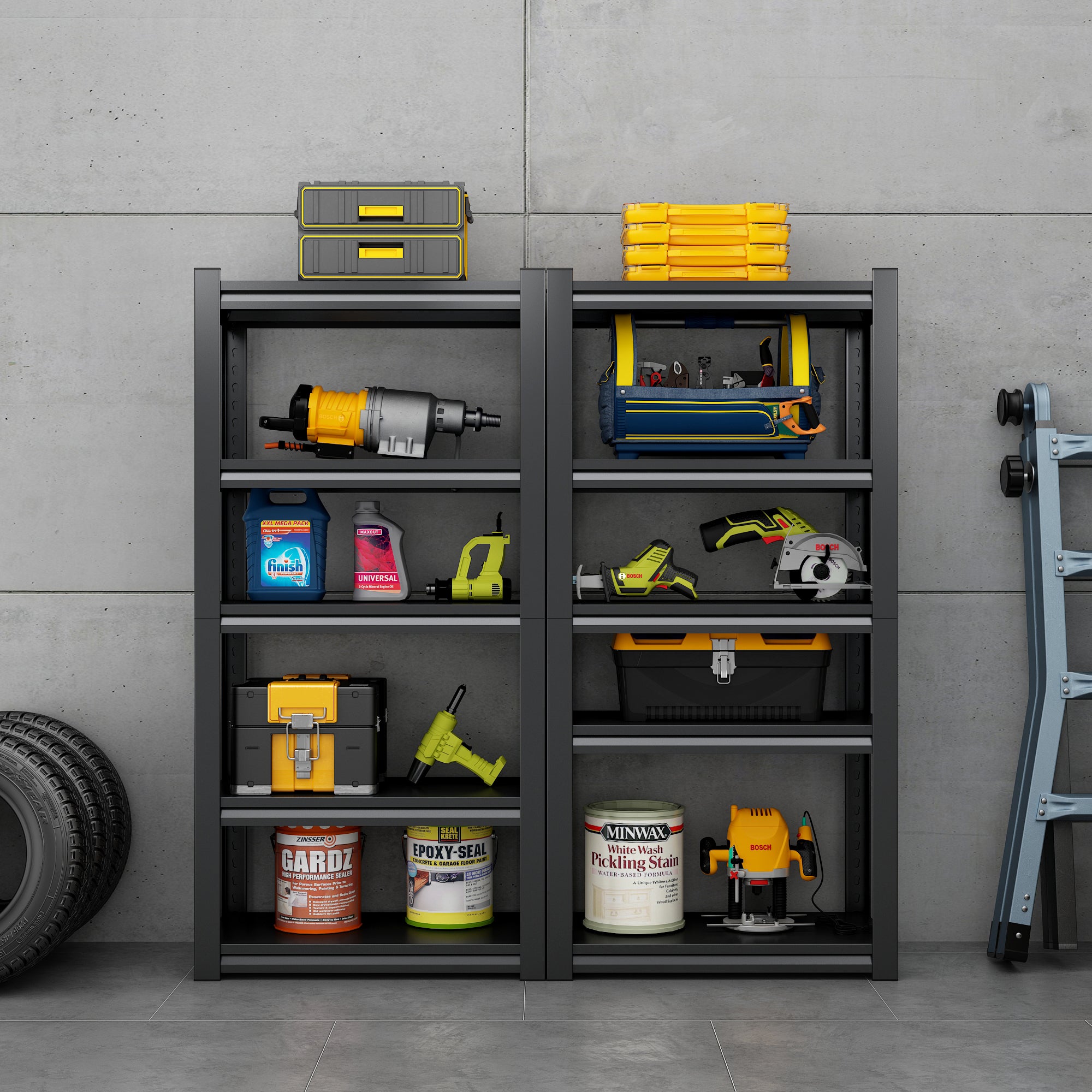 Industrial Heavy-Duty 5 Tier Metal Garage Shelving Unit, 2000LBS Capacity, Adjustable Storage Rack, Black, 31.5'W x 15.7'D x 63'H - Grand Goldman Shop