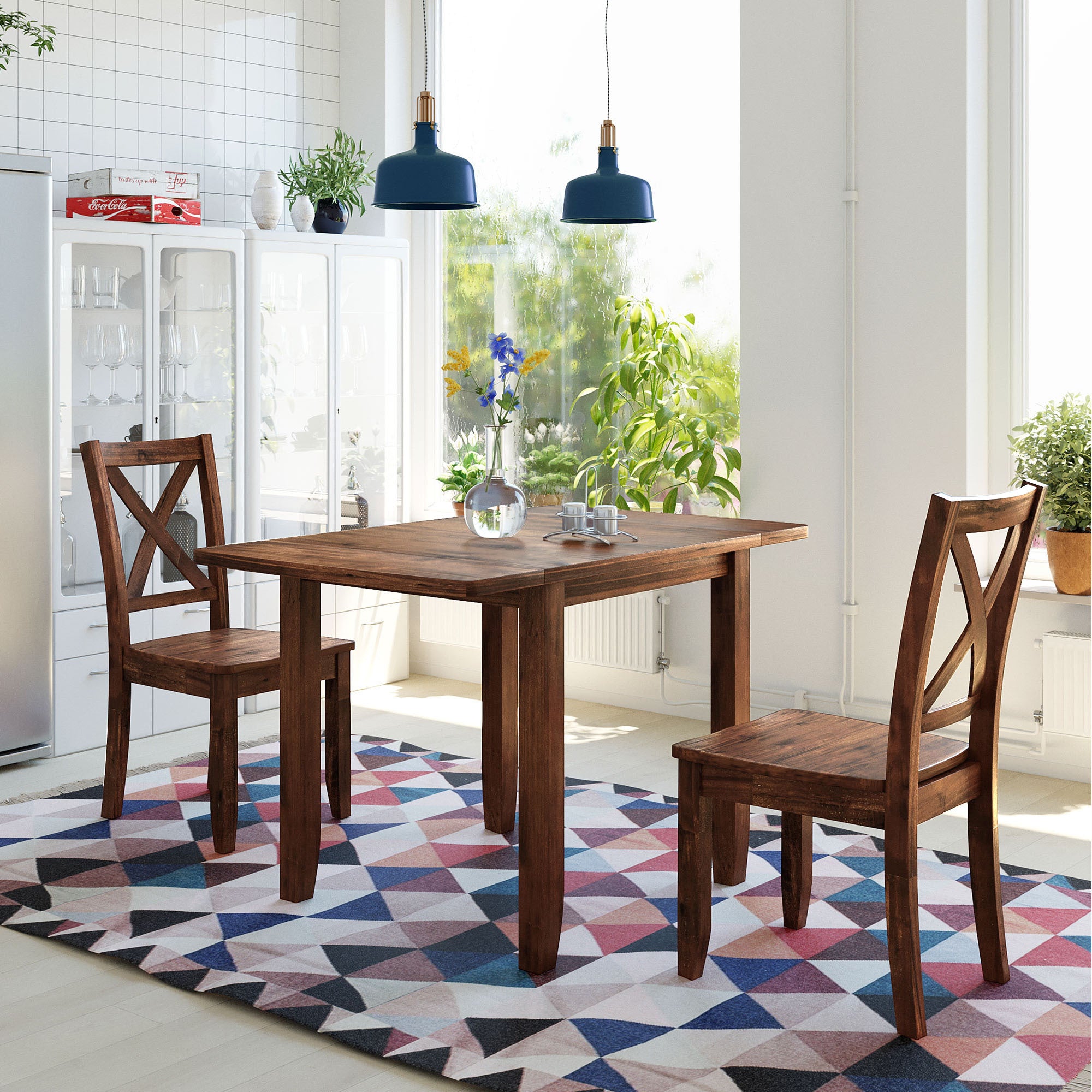 TOPMAX 3-Piece Wood Drop Leaf Breakfast Nook Dining Table Set with 2 X-back Chairs for Small Places, Walnut(old sku:SP0000164AAD) - Grand Goldman Shop