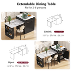 K&K 82.6' Fluted Kitchen Island with Extendable Dining Table for 4-6, Island Table for Kitchen with Power Outlet, Kitchen Table with Double-Side Storage, 2 Drawers 2 Side Open Shelves, Black - Grand Goldman Shop