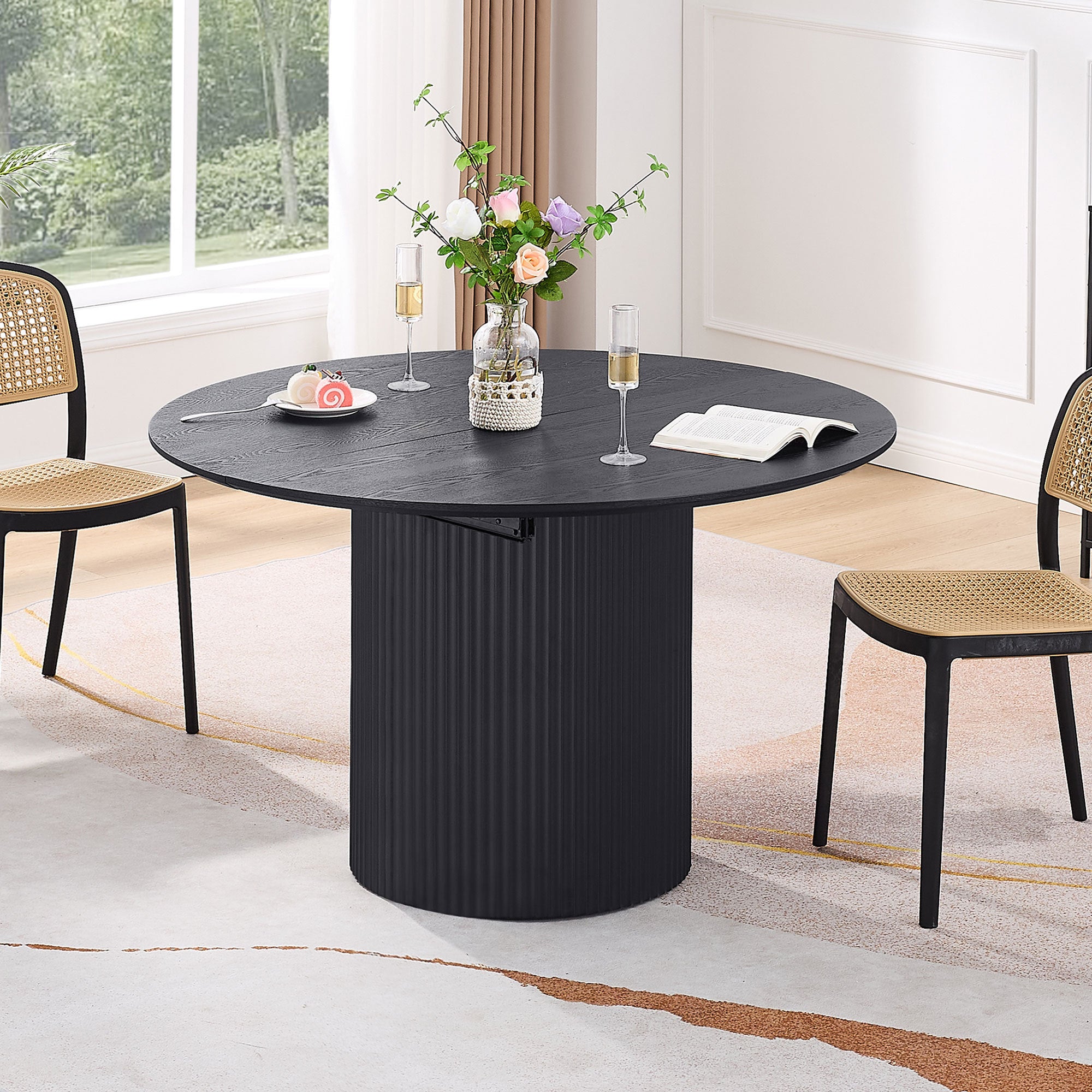 Expandable Dining Table,Solid Top Extending Table Modern Kitchen Table, Leisure Desk for Kitchen Dining Living Room Apartment.BLACK - Grand Goldman Shop