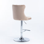 A&A Furniture,Swivel Velvet Barstools Adjusatble Seat Height from 25-33 Inch, Modern Upholstered Chrome base Bar Stools with Backs Comfortable Tufted for Home Pub and Kitchen Island（Khaki,Set of 2） - Grand Goldman Shop