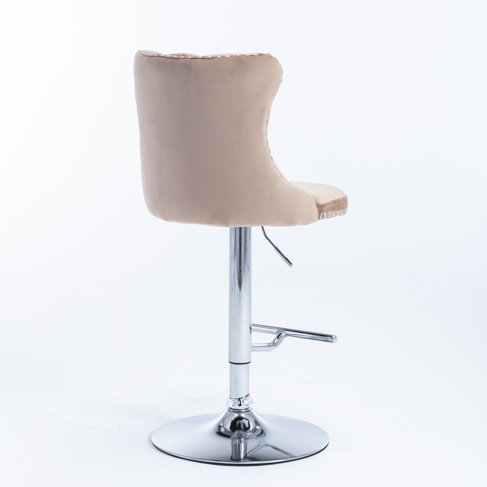 A&A Furniture,Swivel Velvet Barstools Adjusatble Seat Height from 25-33 Inch, Modern Upholstered Chrome base Bar Stools with Backs Comfortable Tufted for Home Pub and Kitchen Island（Khaki,Set of 2） - Grand Goldman Shop