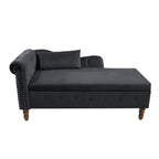 Black Chaise Lounge Indoor, Velvet Lounge Chair for Bedroom with Storage & Pillow, Modern Upholstered Rolled Arm Chase Lounge for Sleeping with Nailhead Trim for Living Room Bedroom Office - Grand Goldman Shop