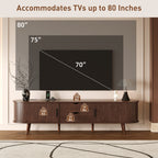 Mid Century Modern TV Stand for 70-Inch TV, Dark Brown MDF & Solid Wood Console with Tambour Doors, Drawers and Built-in Power Outlet - Grand Goldman Shop