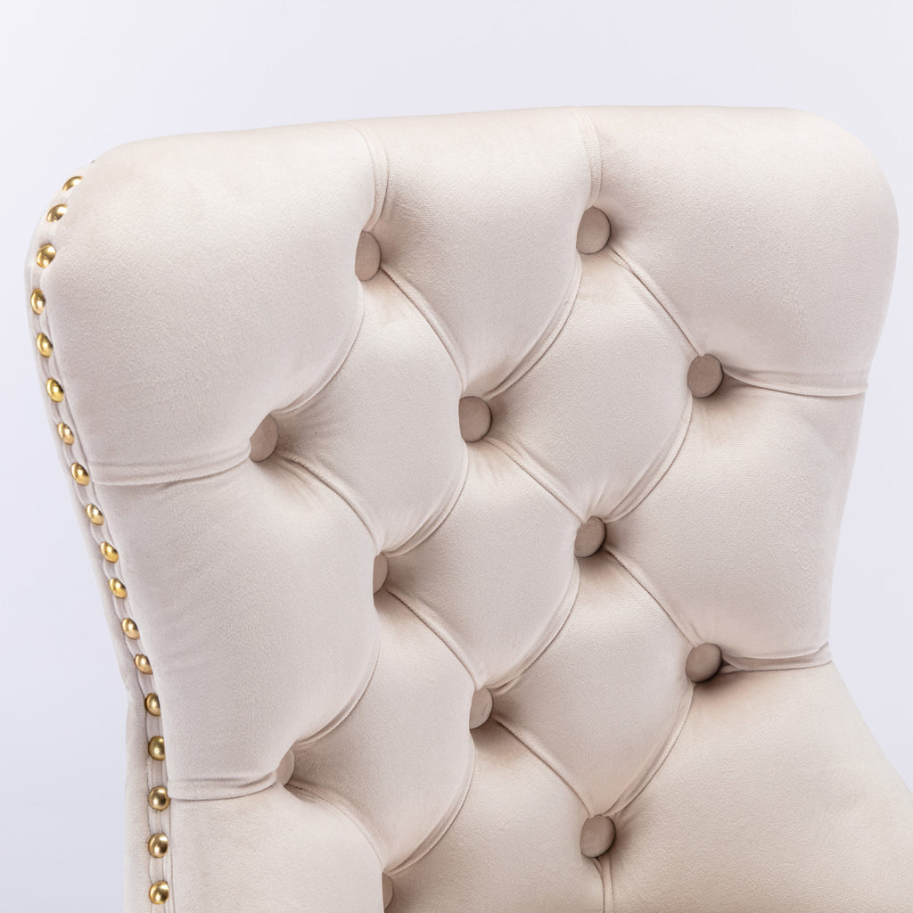 A&A Furniture,Thick Golden Swivel Velvet Barstools Adjusatble Seat Height from 27-35 Inch, Modern Upholstered Bar Stools with Backs Comfortable Tufted for Home Pub and Kitchen Island (Beige,Set of 2) - Grand Goldman Shop