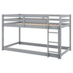 Gray Twin Over Twin Floor Bunk Bed with Ladder, Solid Pine Wood, 79.1''L x 42''W x 46.5''H - Grand Goldman Shop