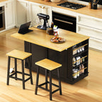 48 inch Kitchen Island with Drop Leaf,Power Outlet,Internal Storage Rack,Rolling Kitchen Storage Cart on 5 Wheels with 5 Open Side Racks,for Kitchen,Black (Old SKU N707P257057B)(Not Include Stools) - Grand Goldman Shop