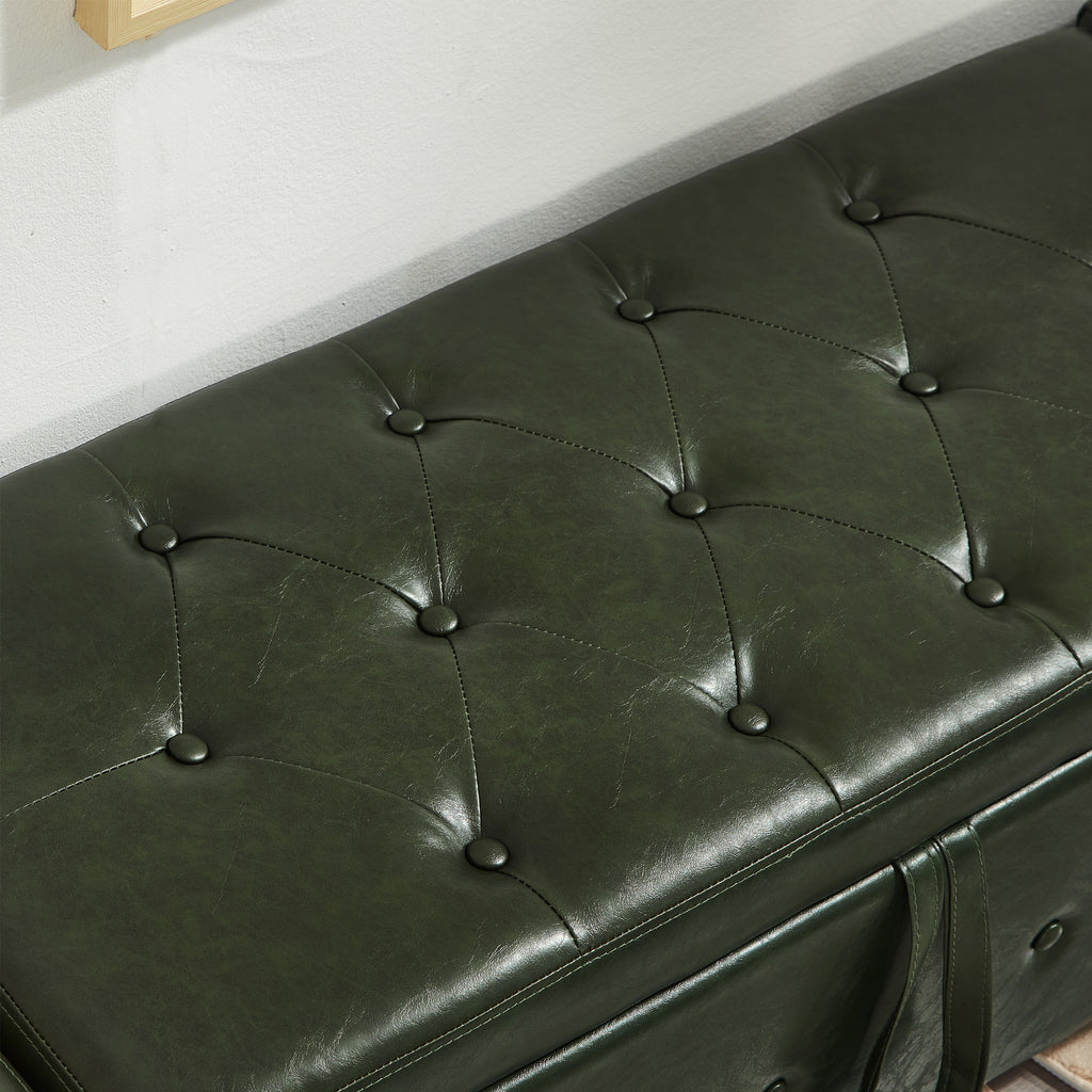 48' Ottoman Bench with Storage, Bench for Bedroom,Living Room,Hallway, Upholstered Tufted Faux Leather PU Ottoman Dark Green - Grand Goldman Shop