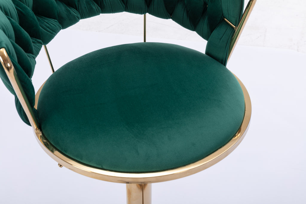 Set of 2  Bar Stools,with Chrome Footrest and Base Swivel Height Adjustable Mechanical Lifting Velvet + Golden Leg Simple Bar Stool-Green - Grand Goldman Shop