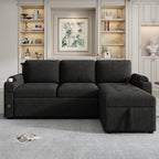Black Convertible L-shaped Sofa Couch with Storage, Cup Holders, USB Ports, Chenille Fabric, 83.5' - Grand Goldman Shop
