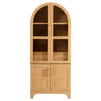 K&K 71' Tall Arched Kitchen Pantry Cabinet with Door Shelves, Farmhouse Kitchen Storage Cabinet with Open & Adjustable Shelves, Hidden Drawer & Glass Door, Cupboard for Kitchen, Dining Room, Natural - Grand Goldman Shop