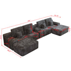 150''Width 5-piece Sectional Sofa with 2 Ottomans,Comfy U-shaped Sofa Couch for Living Room,BLACK Plush Corduroy Fabric - Grand Goldman Shop