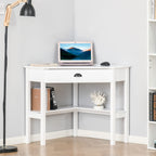 HOMCOM Corner Desk, Triangle Computer Desk with Drawer and Storage Shelves for Small Spaces, Home Office Workstation for Livi