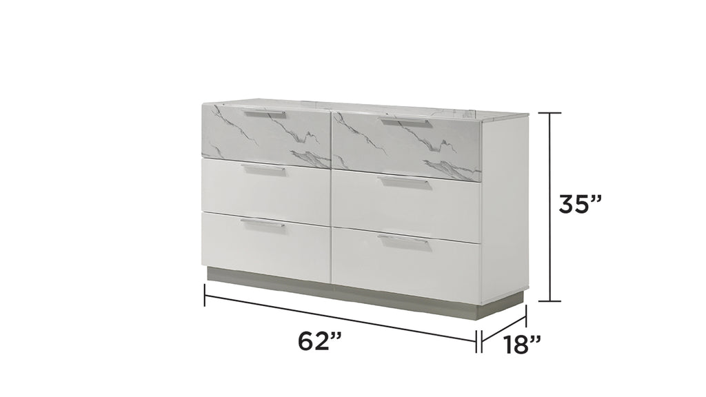 Mist Queen 4-Piece Set – Two-Tone High-Gloss Marble & Lacquer Finish with LED Lighting White - Grand Goldman Shop