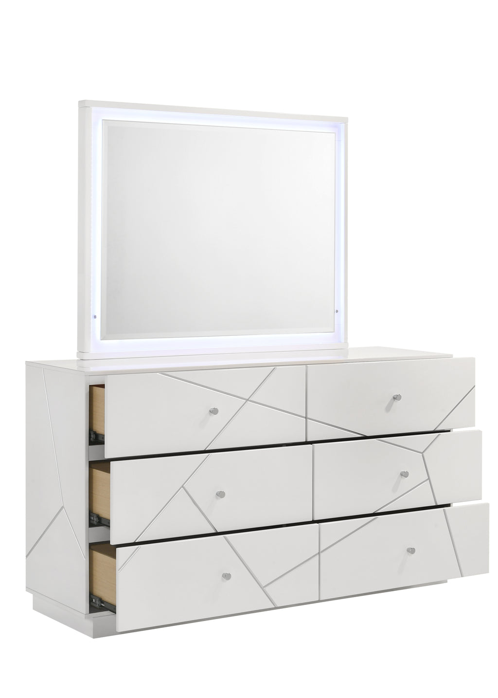Manhattan Queen 4-Piece Bedroom Set – Modern Design with Lacquer Finish, Geometric Accents, and LED Lighting - Grand Goldman Shop