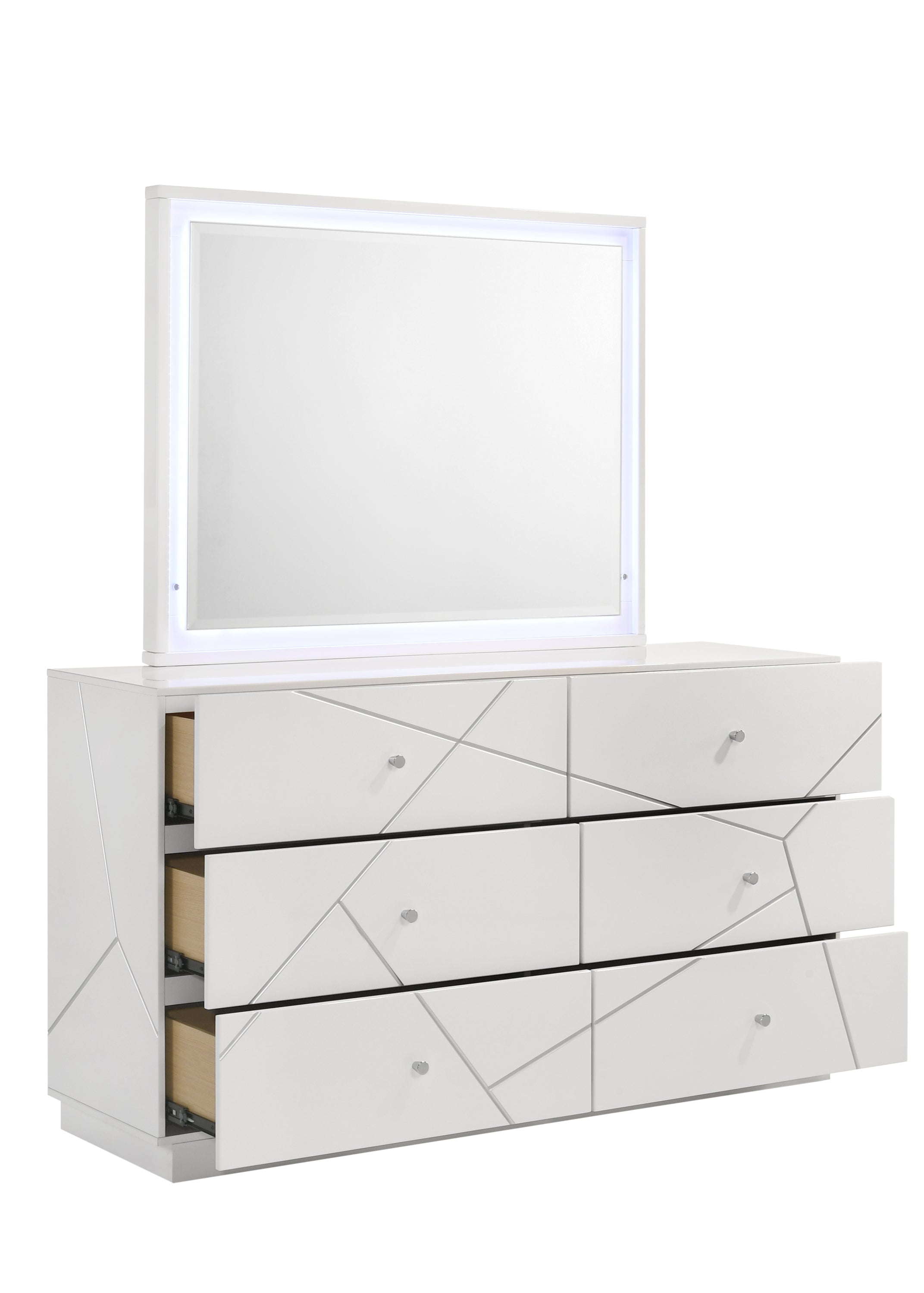 Manhattan Queen 4-Piece Bedroom Set – Modern Design with Lacquer Finish, Geometric Accents, and LED Lighting - Grand Goldman Shop