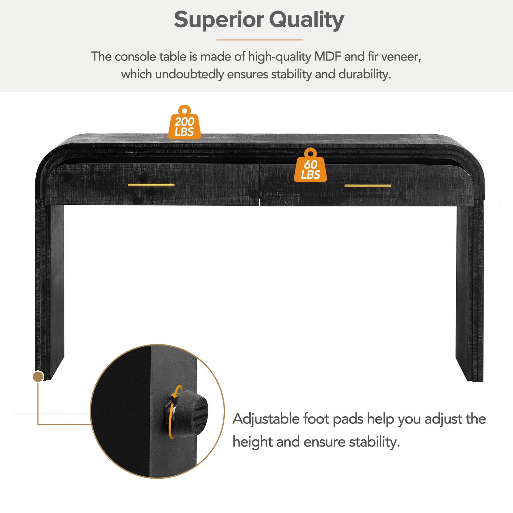 TREXM Unique Retro Silhouette Console Table with Open Style, Two Top Drawers for Entrance, Dinning Room, Living Room (Antique Black) - Grand Goldman Shop