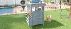 K&K 40.5' Outdoor Grill Cart with Stainless Steel Top, Solid Wood Outdoor Storage Cabinet with Drop Leaf, One Drawer, Towel Rack, Rolling Kitchen Cart with Lockable Wheels for Lawn Garden, Blue Grey - Grand Goldman Shop