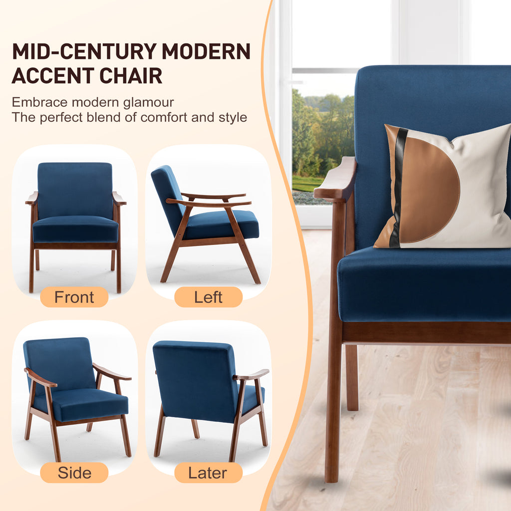 Mid-Century Modern Wingback Accent Chair with Solid Wood Frame and Extra-Thick Backrest – Lounge Chair for Living Room, Bedroom, or Reading Room - Grand Goldman Shop