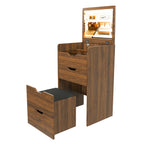 3-in-1 Vanity Desk with Lighted Mirror & Stool, Flip Top Makeup Dressing Table in Walnut Finish, Compact Storage for Bedroom or Bathroom - Grand Goldman Shop