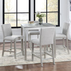 5 Piece Counter Height Table Set, Wooden Kitchen Table Set with Square Table and 4 Upholstered Chairs, Counter Height Dining Table with Crystal Decoration and Chair Set, Silver Grey - Grand Goldman Shop