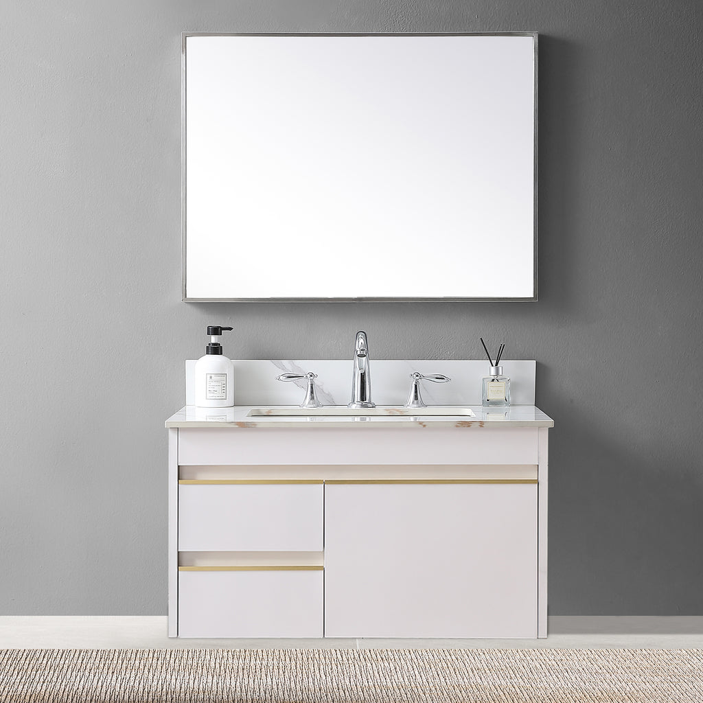 Montary 31inch bathroom vanity top stone carrara gold  new style tops with rectangle undermount ceramic sink  and back splash with 3 faucet hole  for bathrom cabinet - Grand Goldman Shop