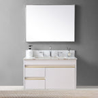 Montary 31inch bathroom vanity top stone carrara gold  new style tops with rectangle undermount ceramic sink  and back splash with 3 faucet hole  for bathrom cabinet - Grand Goldman Shop