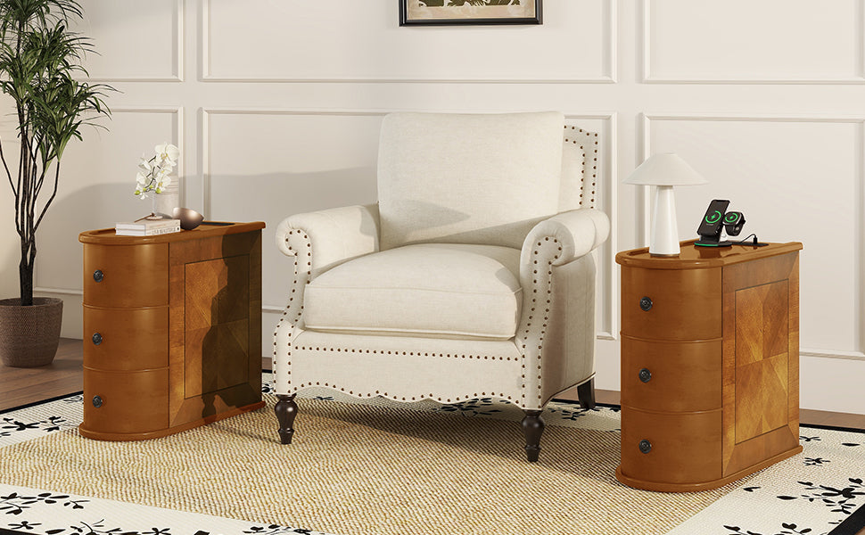 End Table with Charging Station, Sofa Side Table with Drawers, No Assembly Required, Expect Arrival Date (2025/5/27) - Grand Goldman Shop