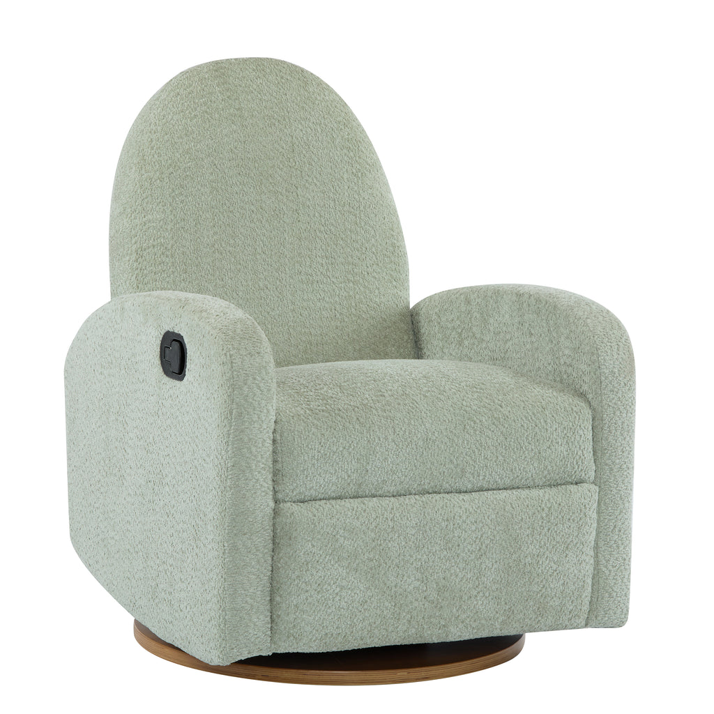 Modern 360 Swivel and Glider Recliner Chair in Light Green Boucle with Solid Wood Base - Grand Goldman Shop