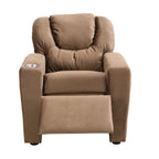 Sally Deluxe Kids Recliner Chair with Cup Holder and Footrest in Brown Velvet, 21.26 x 16.93 x 26.38 inches | Premium Home De