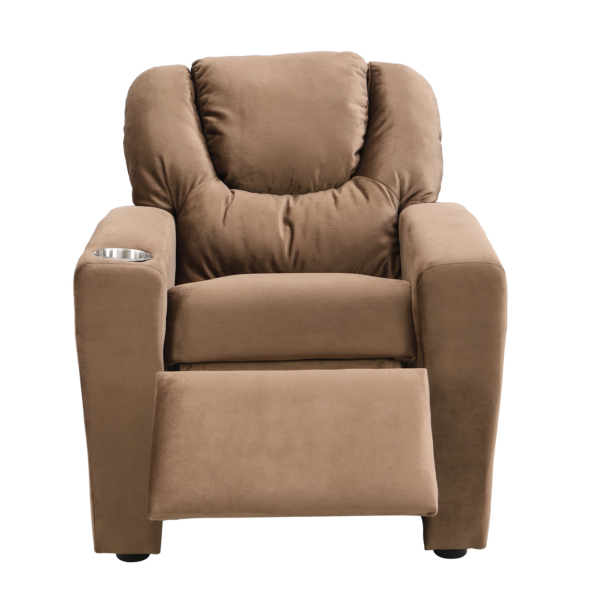 Sally Deluxe Kids Recliner Chair with Cup Holder and Footrest in Brown Velvet, 21.26 x 16.93 x 26.38 inches | Premium Home De