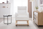 015B-Teddy Fabric Leisure Rocking Chair,Nursery Rocking Chair With Adjustable Footstool,Thickened Headrest And High Backrest, Storage Pocket On The Right Side,The Base Rocker Is Solid Wood,White - Grand Goldman Shop