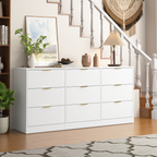 White 9 Drawer Dresser, 63' Large Deep Chest of Drawers, Wooden Dresser Storage Cabinet with 9 Drawers for Bedroom, Long Dressers for Living Room, Hallway - Grand Goldman Shop