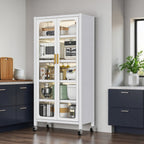 65'  Metal 6-Tier Storage Cabinet with Transparent Door, Adjustable Shelves & Wheels, for Kitchen Pantry Organization, White Metal - Grand Goldman Shop