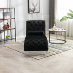 Velvet Chaise Lounge Indoor, Button-Tufted Upholstered Chair with Pillow, Black Velvet, 63.38x28.94x34.05 inches - Grand Goldman Shop