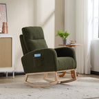 Modern Accent Rocking Chair Rocking Chair with Solid Wood Legs, Upholstered Nursery Glider Rocker, Comfy Armchair with Side Pocket, Living Room Lounge Arm Chair with High Backrest (green,teddy) - Grand Goldman Shop