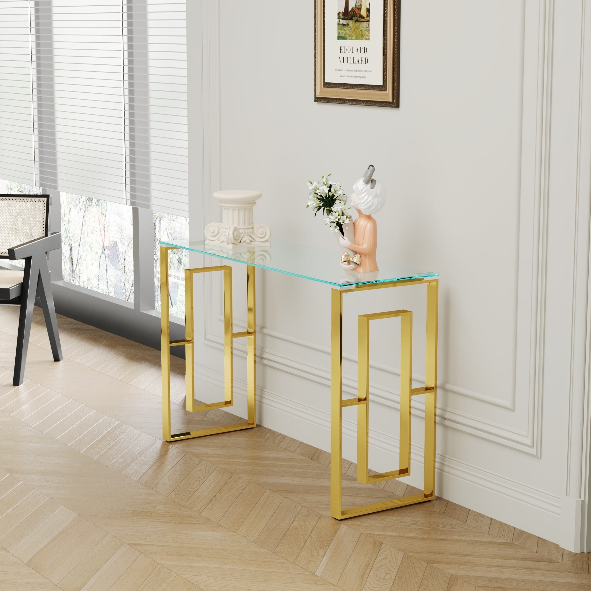Console Table Stainless Steel Glass,Meal side table Golden Clear  bs-02 - Grand Goldman Shop