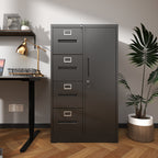 Sleek Black Metal Storage Vertical Filing Cabinet with Lock, 4-Drawer and 1-Door Steel File Locker for Home Office - Grand Go