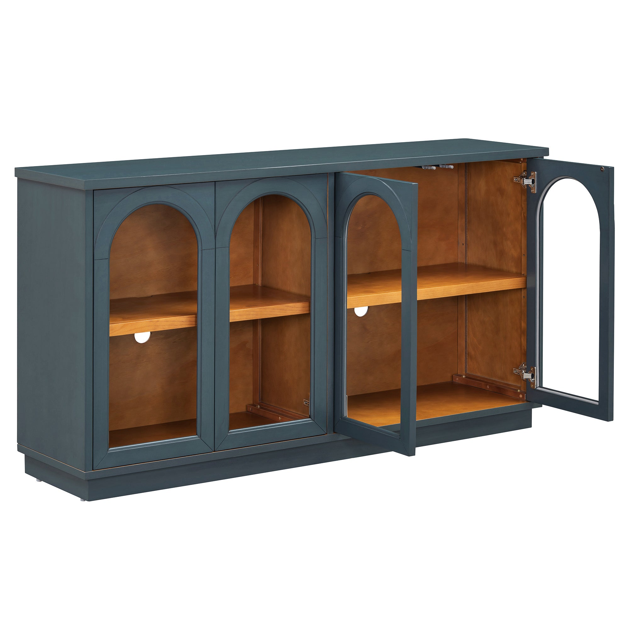 TREXM 4-Door Large Storage Buffet Cabinet with Glass Doors, Arched Cabinet with Adjustable Shelves for Kitchen, Dining Room and Living Room (Navy) - Grand Goldman Shop