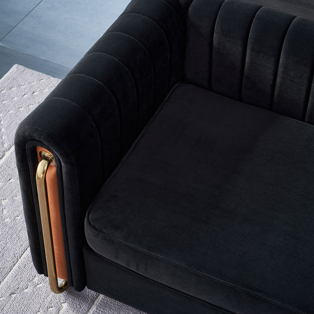 Contemporary Velvet Sofa Couch 84.25''W for Living Room, Black - Grand Goldman Shop