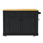 48 inch Kitchen Island with Drop Leaf,Power Outlet,Internal Storage Rack,Rolling Kitchen Storage Cart on 5 Wheels with 5 Open Side Racks,for Kitchen,Black (Old SKU N707P257057B)(Not Include Stools) - Grand Goldman Shop
