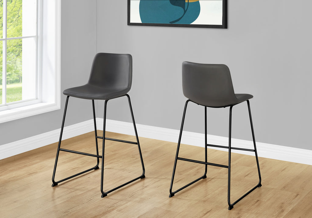 Office Chair, Bar Height, Standing, Computer Desk, Work, Grey Leather Look, Black Metal, Contemporary, Modern | Premium Home 