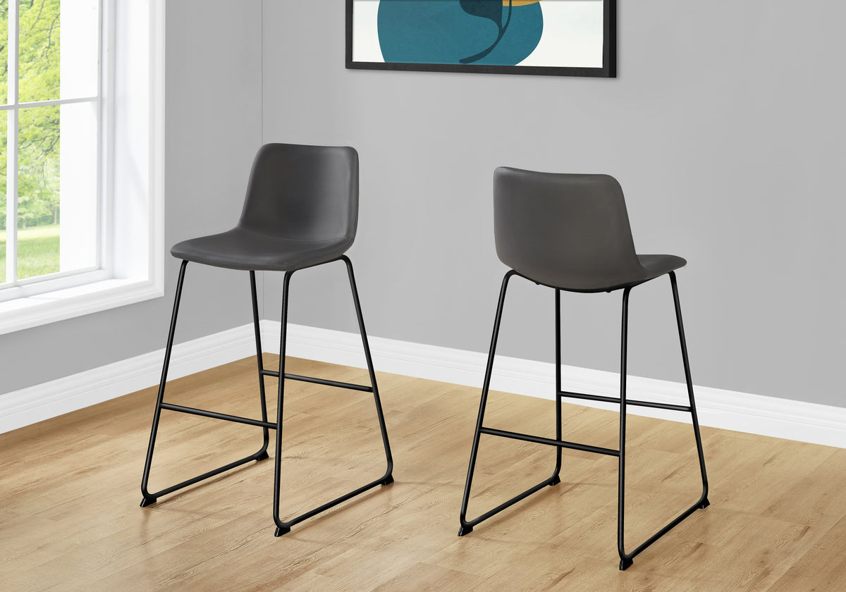Office Chair, Bar Height, Standing, Computer Desk, Work, Grey Leather Look, Black Metal, Contemporary, Modern | Premium Home 