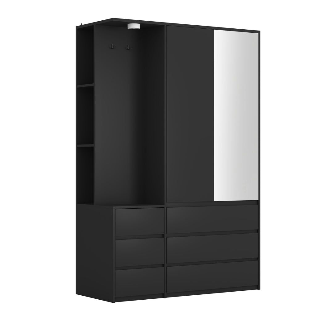 Wardrobe Closet 71.7' H, Bedroom Wooden Wardrobe with 2 Doors 6 Drawers, Modern Clothing Storage Cabinet Combination with Storage Shelves and Hanging Rail, Black - Grand Goldman Shop