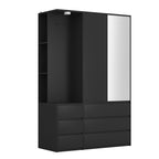 Wardrobe Closet 71.7' H, Bedroom Wooden Wardrobe with 2 Doors 6 Drawers, Modern Clothing Storage Cabinet Combination with Storage Shelves and Hanging Rail, Black - Grand Goldman Shop