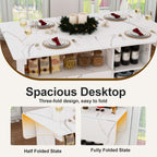 Multi-Functional Folding Table with Storage Shelves and Wheels, 47 Inch White MDF Compact Desk for Kitchen, Dorm, or Office - Grand Goldman Shop